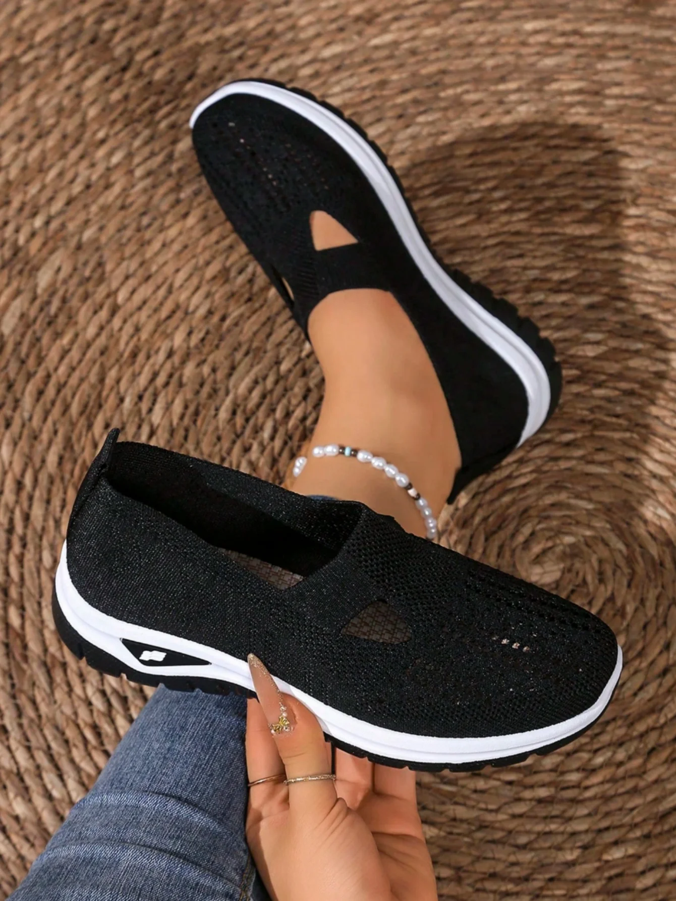Women's Casual Mesh Sneakers – Cut-Out T-Strap & Cushioned Wedge Sole 4