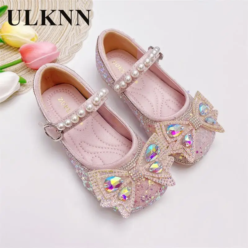 Girls Princess Pink Shoes With Flat Glass Slipper 2023 Children New Cuhk Children's Little נעלי ילדים בנות Kids Luxury Shoes
