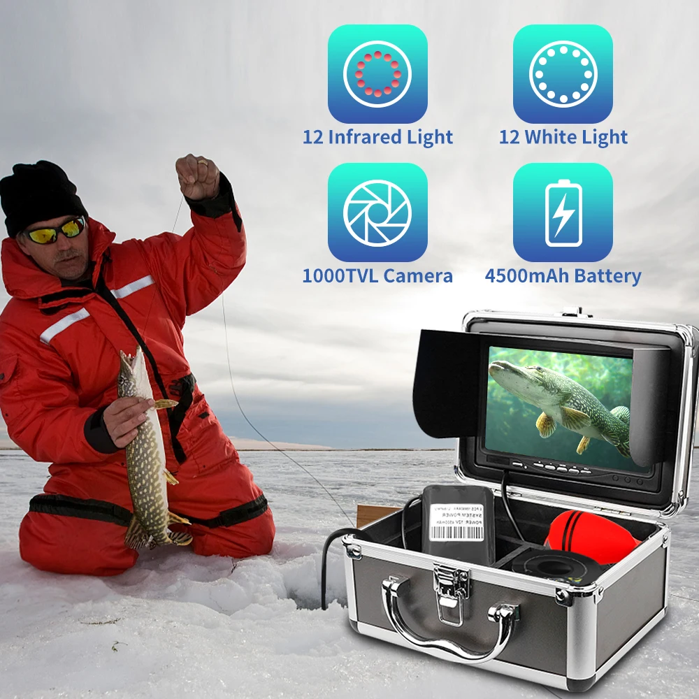 7 Inch DVR Underwater Fishing Camera 15M Infrared 24PCS Lights Waterproof Fish Finder Camera Winter Ice Fishing