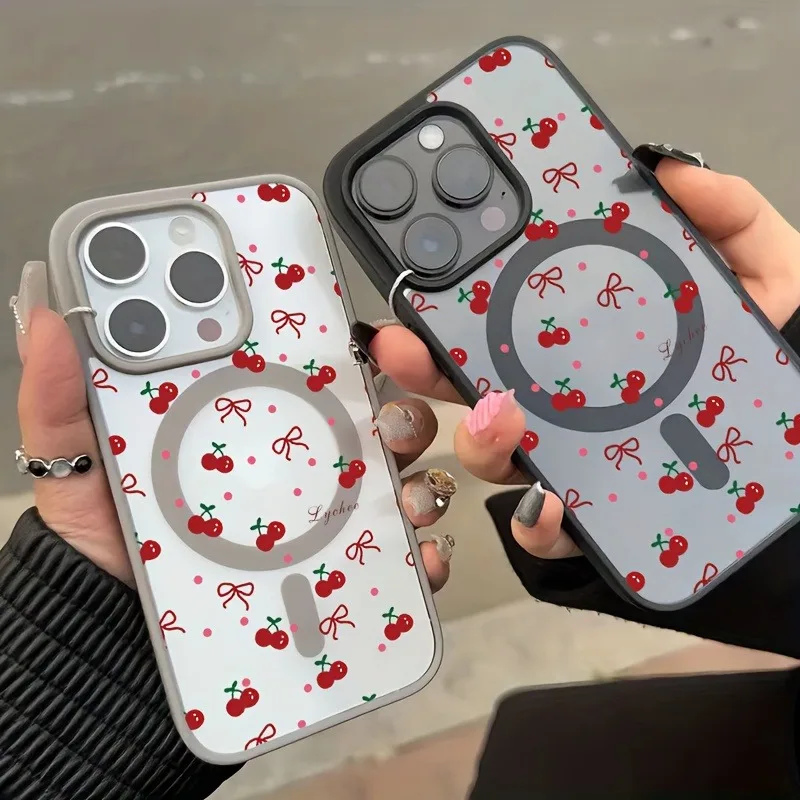 Red Cherry Bow Magnetic Clear Phone Case with Magsafe