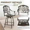 Outdoor Cast Aluminum Swivel Bar Stools Set of 2, Patio Height Bartools Chairs, 2 Piece Patio High Dining Bistro Chairs 6