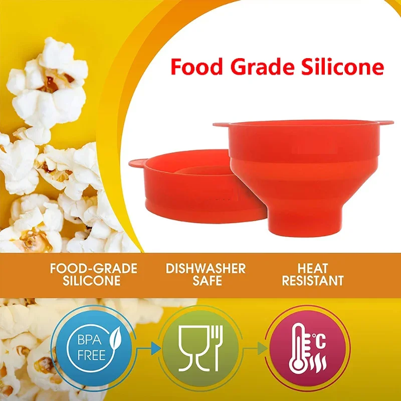 DIY Make Popcorn Bucket Bowl with Lid Bowls Microwave Silicone Popcorn Maker Food Grade Foldable High Quality Kitchen Easy Tools 3