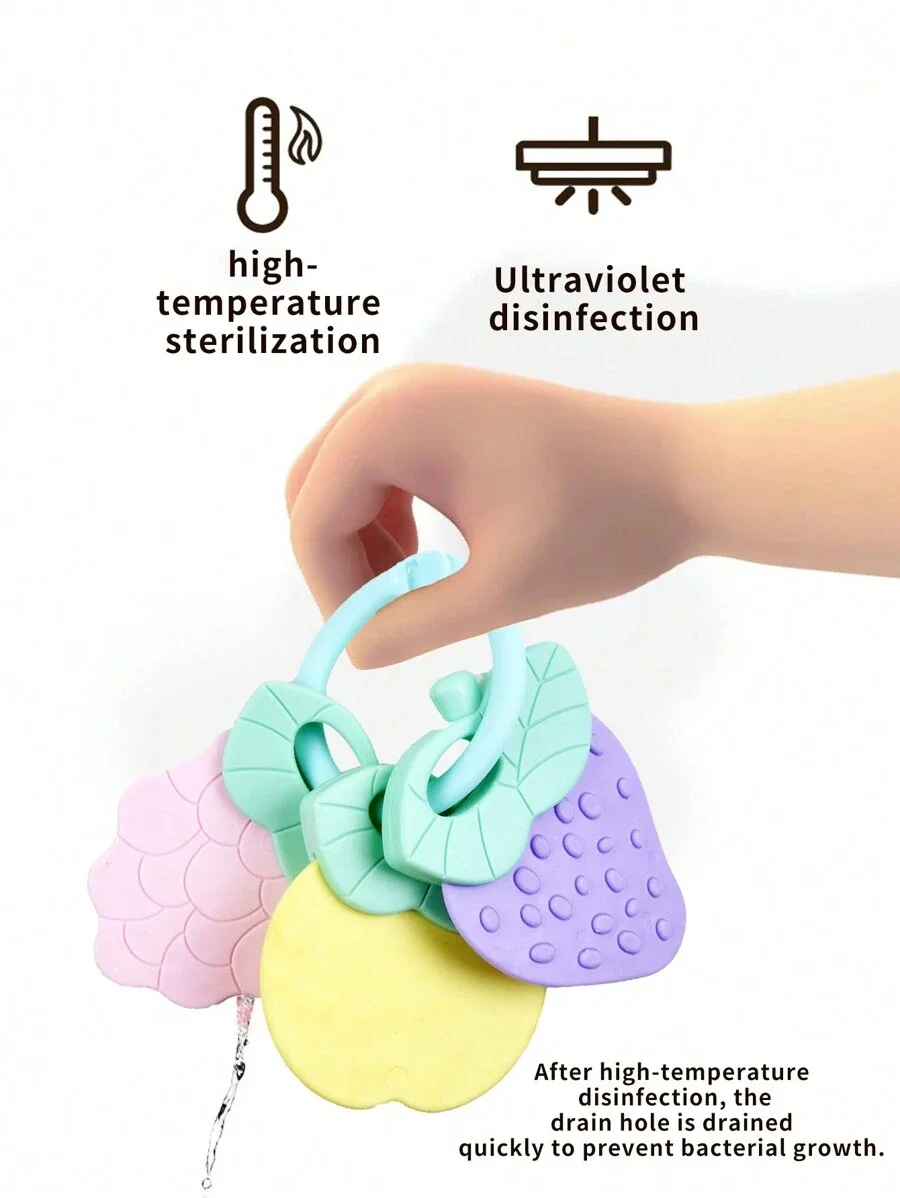 Baby-Beißspielzeug im Frucht-Stil aus weichem Gummi, Beißring für Neugeborene, aus lebensmittelechtem Silikon, für Säuglinge, zum Zähneknirschen und als Bettspielzeug – Detail 8