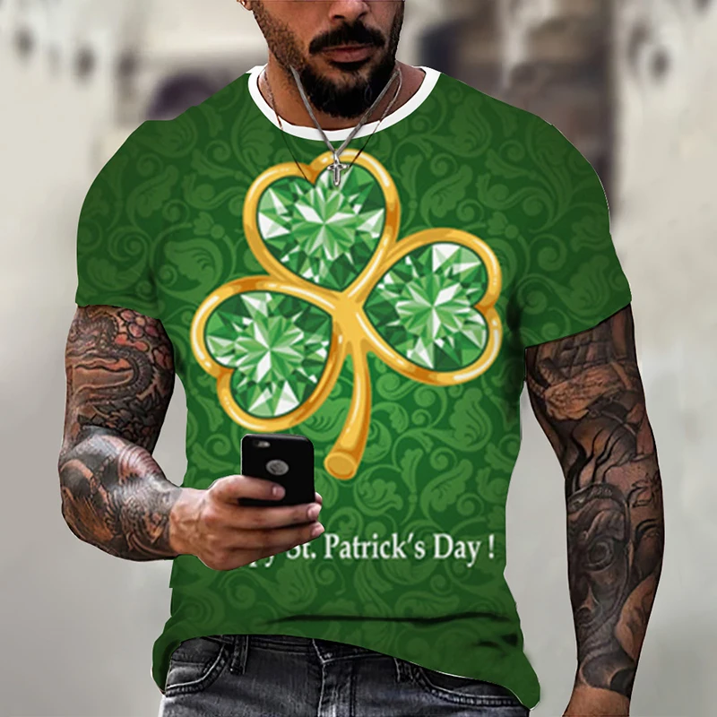

New Fashion Men's Women's St. Patrick's Day Happy Irish Carnival Green T-Shirt Summer Harajuku Round Neck Short Sleeve Polyester