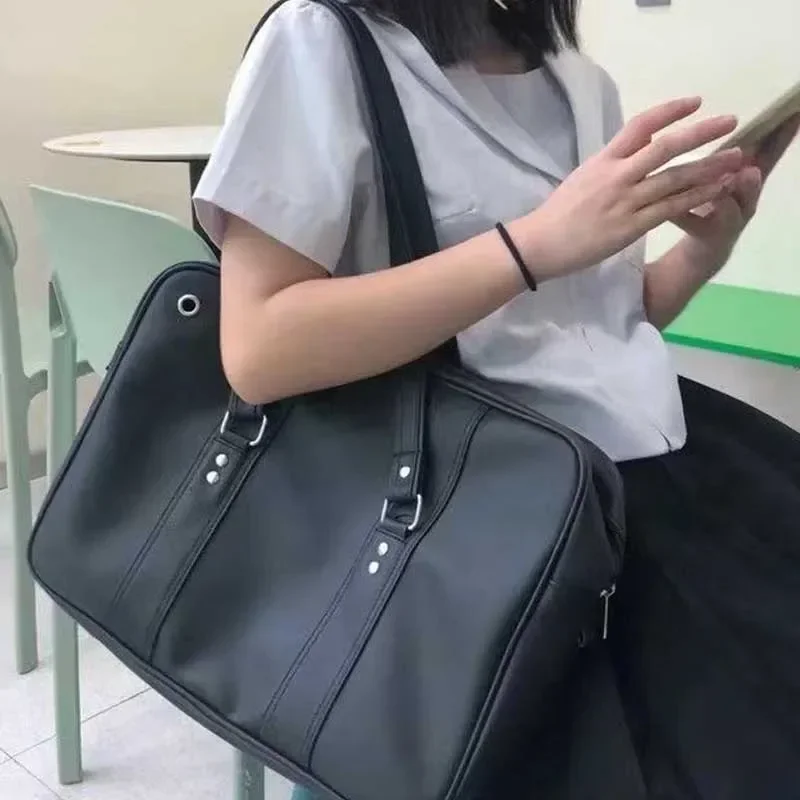 2024 New Women Japanese JK Uniform PU Bag Student Commuter School Bag Large Capacity One Shoulder Straddle Bags Handbag ToteBag 5