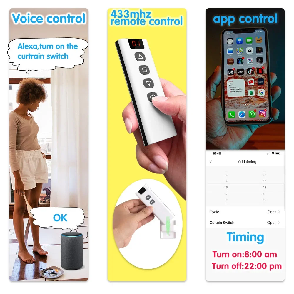 Wifi Rf 커튼 스위치 Tuya 스마트 라이프 롤러 셔터 모듈 433mhz 5-IN-1 원격 제어, 차고 문 창 블라인드 Alexa 용