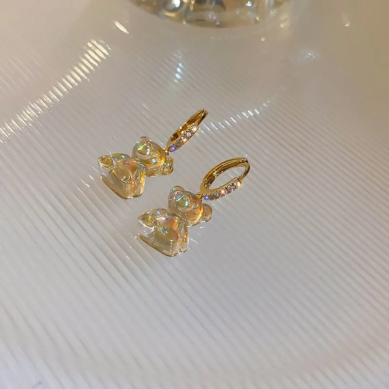 Cute Bear Earrings For Women Shiny Zircon Earrings 2023 New Trendy Golden Copper Drop Earring Party Wedding Jewelry Girls Gifts
