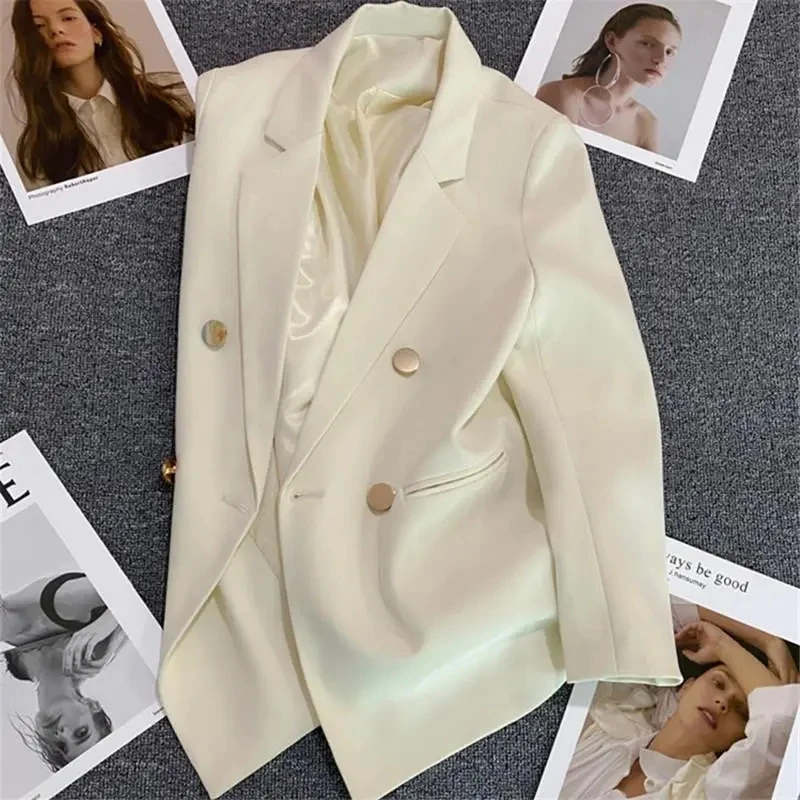 Green Pink Metal Button Suit Coat New British Style Design Feeling Double-Breasted Suit Spring Autumn Blazer Women Outerwear