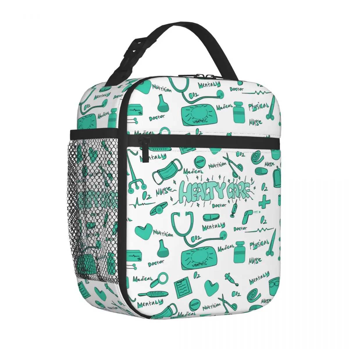 

Doodle Art With Health Care And Medicine Insulated Lunch Bags High Capacity Cooler Bag Tote Lunch Box Beach Picnic Men Women