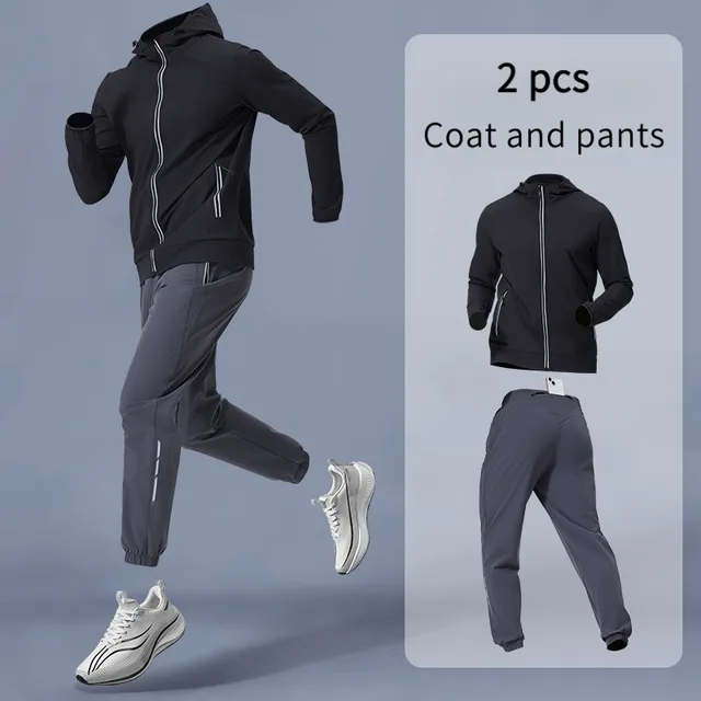 Men's Sportswear Set with Hood Training Gear Breathable Jacket And Pants Fitness Outfit for Comfortable Exercise Clothing