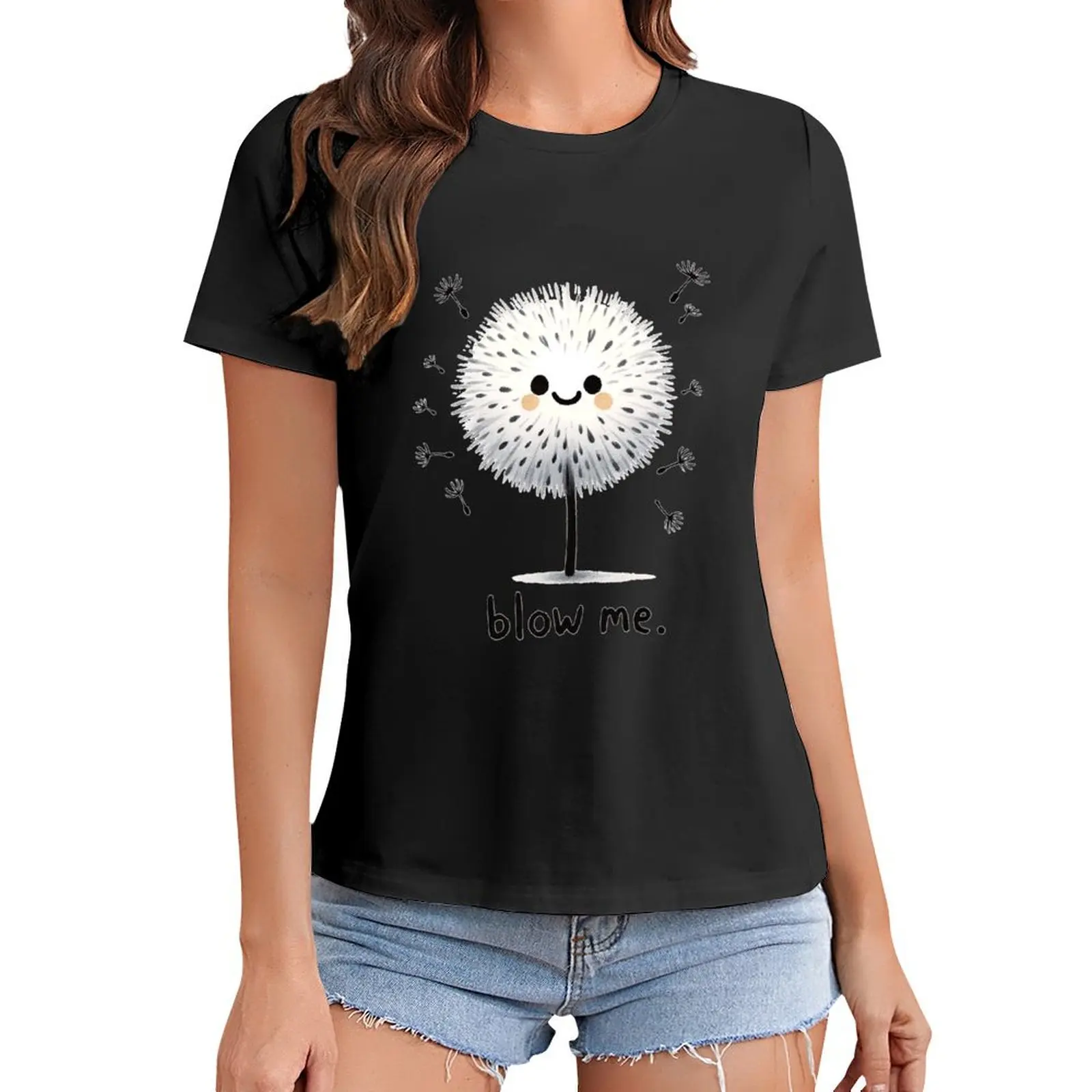 

Kawaii Dandelion Blow Me Cute Smiling T-Shirt oversized vintage clothes western t-shirt dress for Women