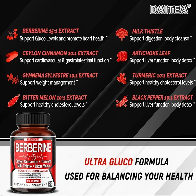 Berberine capsules berberine capsules-Ceylon cinnamon, turmeric, milk thistle, for immunity, healthy cholesterol levels, gastrointestinal function