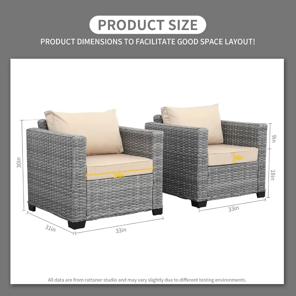 Outdoor Furniture Club Chair Patio Single Sofa Chairs Outdoor Chairs Set of 2 Outdoor Sofa Accent Chair with Anti-Slip 3