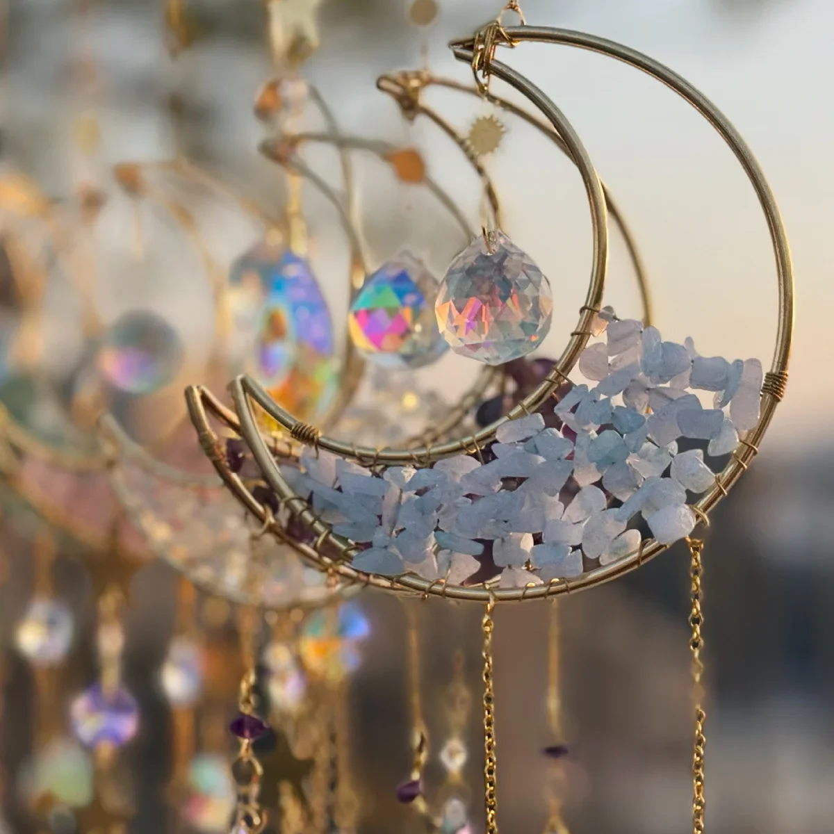 Crystal Sun Catcher Wind Chimes Wall Hanging Decor Prism Wind Bell Moon Catchers Rainbow Maker Bedroom Home Decoration Art Gift