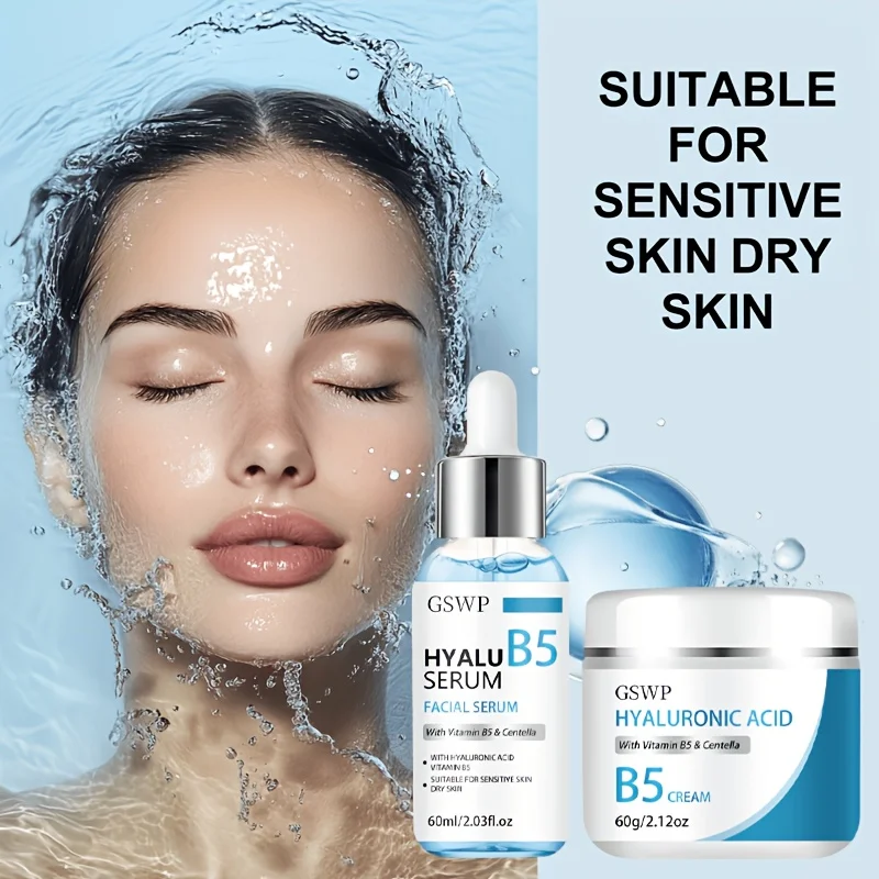 GSW Vitamin B5 Moisturising Cream and Serum Set, hypoallergenic formula, softens skin, skincare. Gift set. 60ml+60g