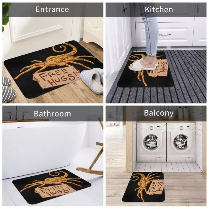 Free Hugs Front Door Mat Anti-Slip Outdoor Quick Dry Facehugger Alien Xenomorph Doormat Garden Garage Entrance Rug Carpet anti slip doormat