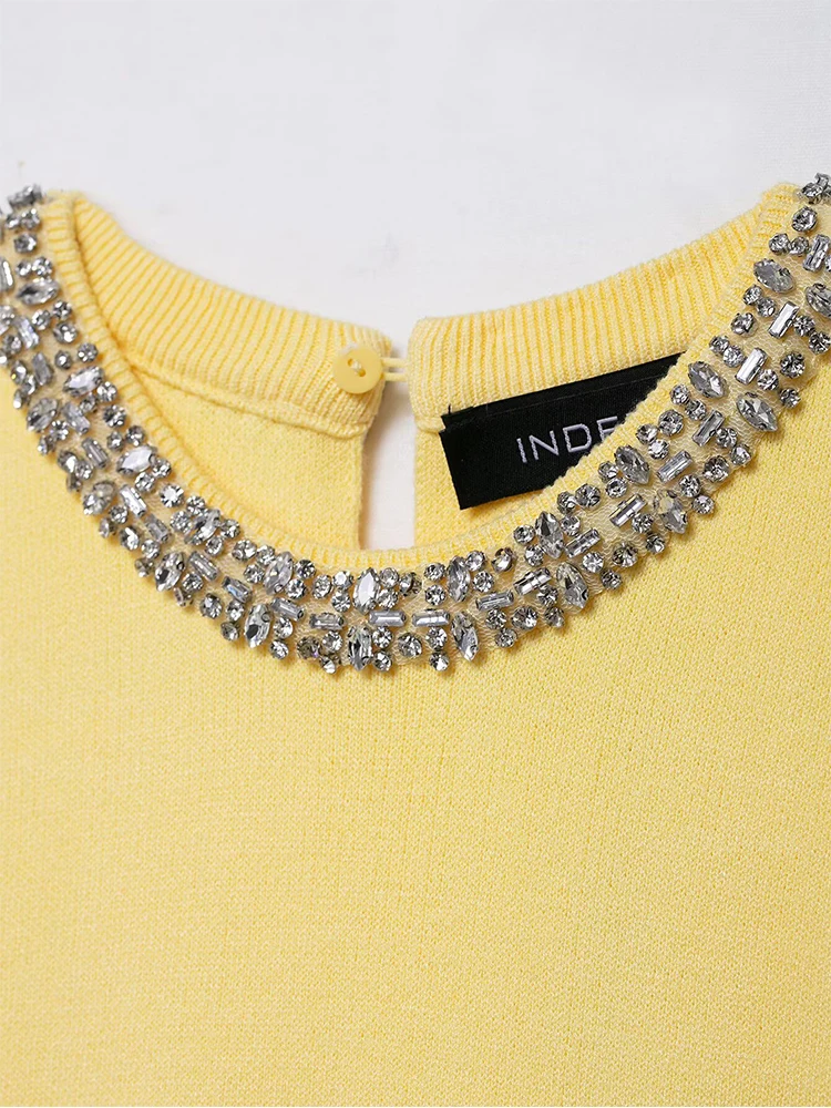 Wide Pleated Mini Skirts Two Pieces Sets For Women 2025 New Fashion Jewelry Knit Top Suits Elegant 2 Piece Set Woman Outfit