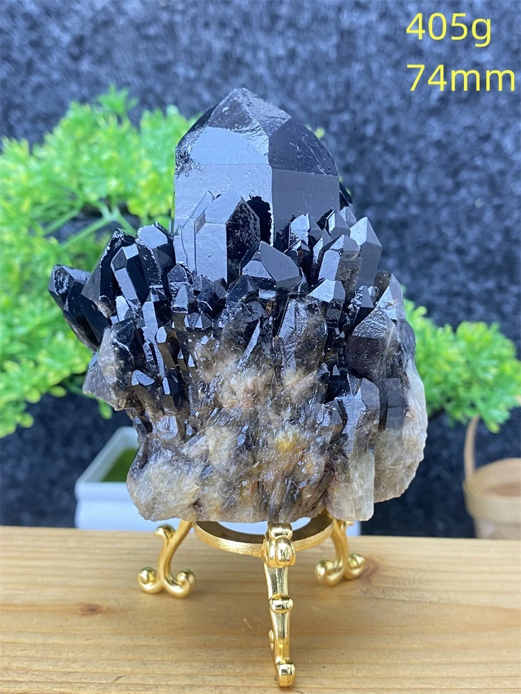 Description Picture 4 of itemNatural Mineral Black Crystal Pineapple Crystal Healing Aura Mineral Specimens Home Decoration Crafts Holiday Gifts + Shelf