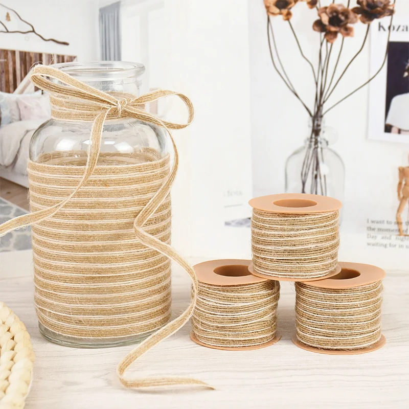 Description Picture 3 of item10M/Roll Jute Burlap Rolls Hessian Ribbon With Lace Vintage Rustic Wedding Decoration Party DIY Crafts Christmas Gift Packaging