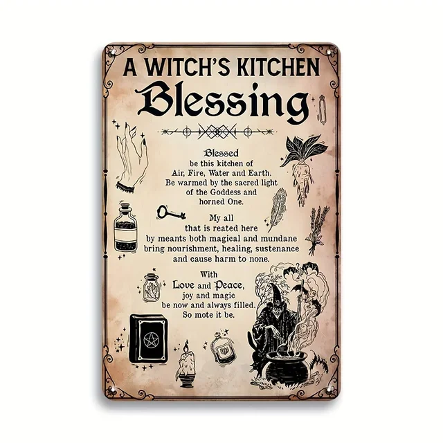 לוח מתכת וינטאג' בית הכללים של המכשפה קישוטי הלווין אמנות קיר רטרו לקישוט הבית, החדר והמסעדה