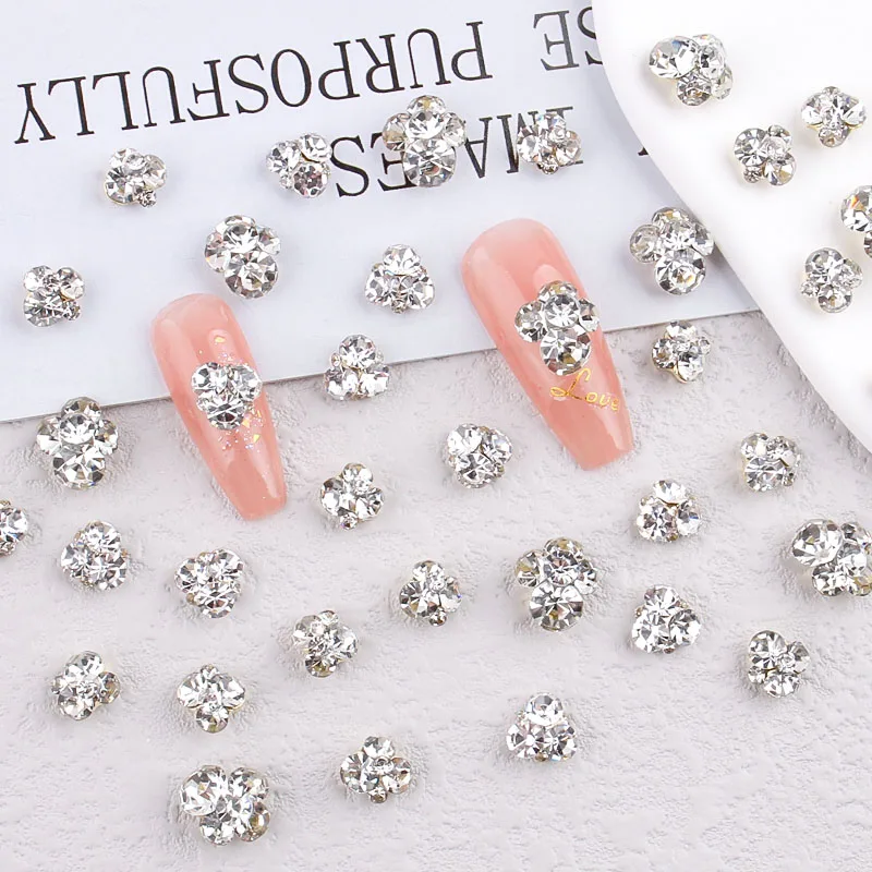 10Pcs 3D Shiny Pile Drills Nail Gem Rhinestones White Glitter Luxury Crystal Diamonds Nail Art Decorations DIY Jewelry Manicure 3