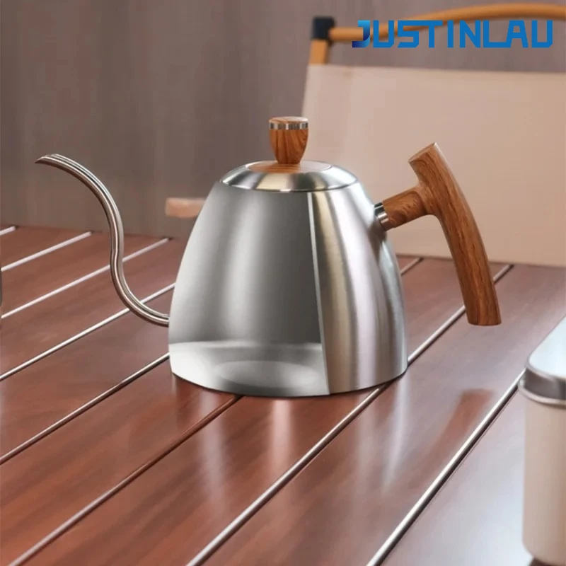 Stainless Steel Coffee Kettle with Wooden Handle for Home Brewing
