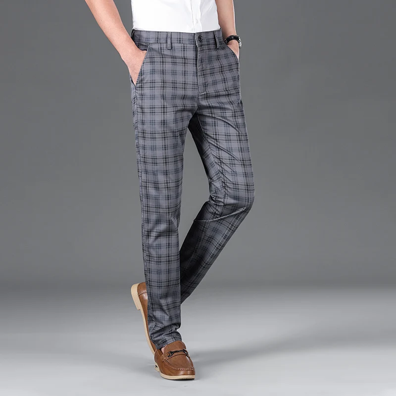 الرجال الكورية ضئيلة تمتد الكلاسيكية الأعمال القطن كامل رسمي سراويل طويلة ، عالية الجودة السراويل منقوشة ، عارضة ، جديدة ، 6 ألوان