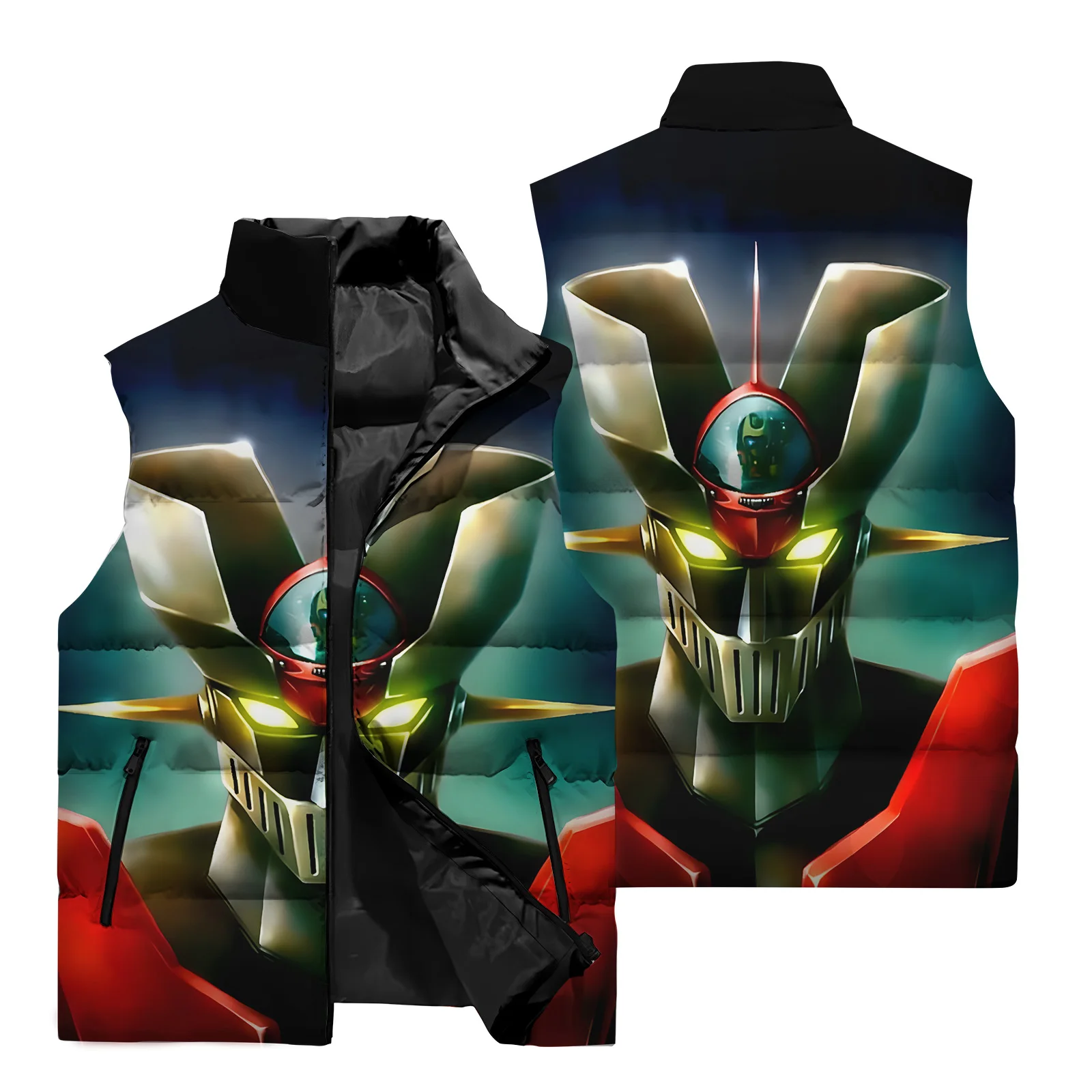 thumbnail image 1 of Chaqueta sin mangas para hombre Mazinger Z, chaleco con patrón 3D Mecha, chaqueta deportiva para caminar por la calle al aire libre para otoño e invierno, 1 of 5