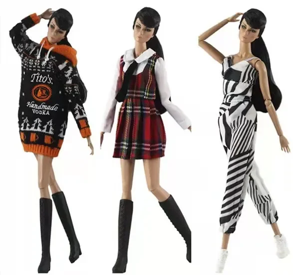 3 pcs/lot Fashion 1/6 BJD Clothes for Barbie Doll Outfits Jumpsuit Princess Dress Sweater Hoodies Christmas Gift Accessories Toy