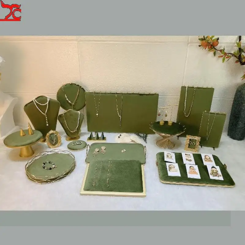 Esposore per gioielli in velluto serie verde erba di moda, portagioielli, vetrina, collana, anello, braccialetto, ornamenti  36