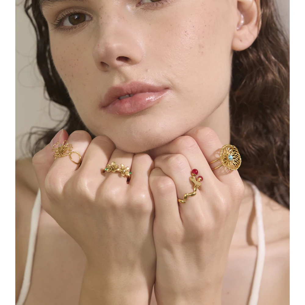 Yhpup Stainless Steel Flower Open Ring