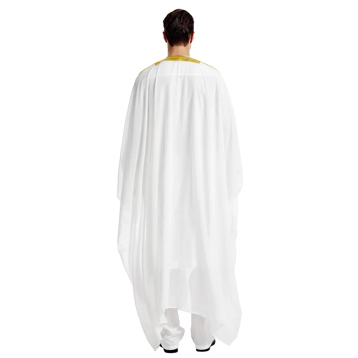 Men's Long Sleeved Chiffon Islamic Robe Moroccan and Arabic Embroidered Outerwear Middle Eastern Ethnic Clothing