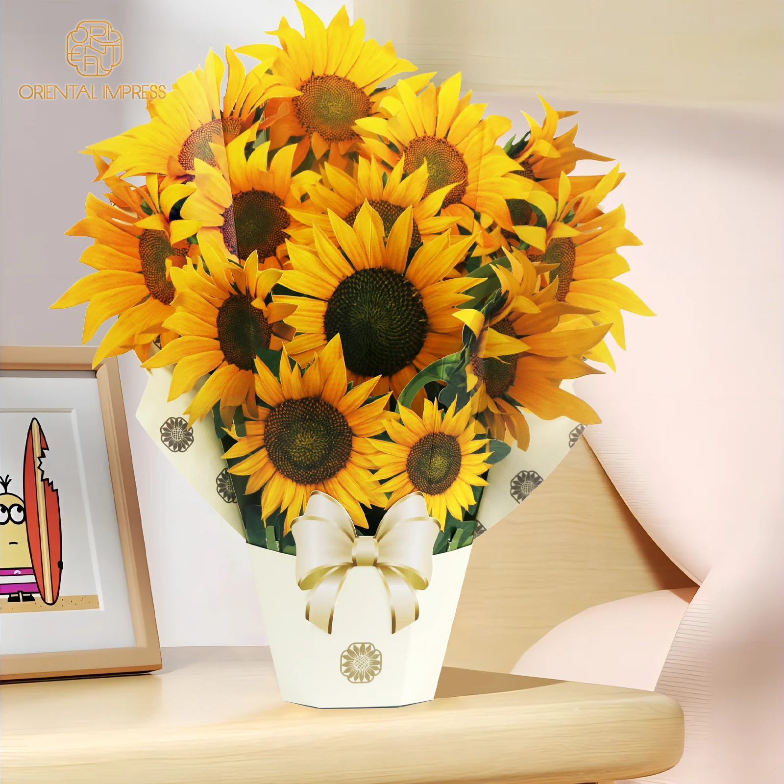 Life Sized Sunflower Greeting Card 3D Pop Up Floral Bouquet Card with Note and Envelope