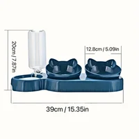 Pet Bowls With Water Feeder, 3 In 1 Ear Design Tilted Cat Water And Food Bowl Set With Gravity Water Bottle For Neck Protection 3