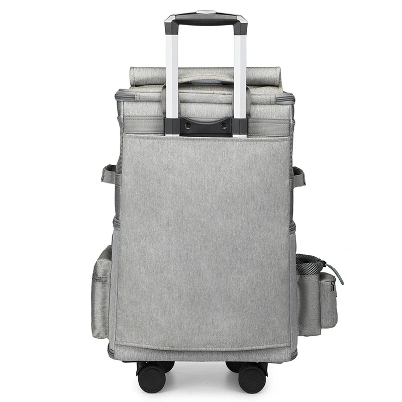 Dual-Layer Cat Carrier Large-Capacity Pet Rolling Bag Breathable Double-Shoulder Backpack with Built-In Leash and Pocket