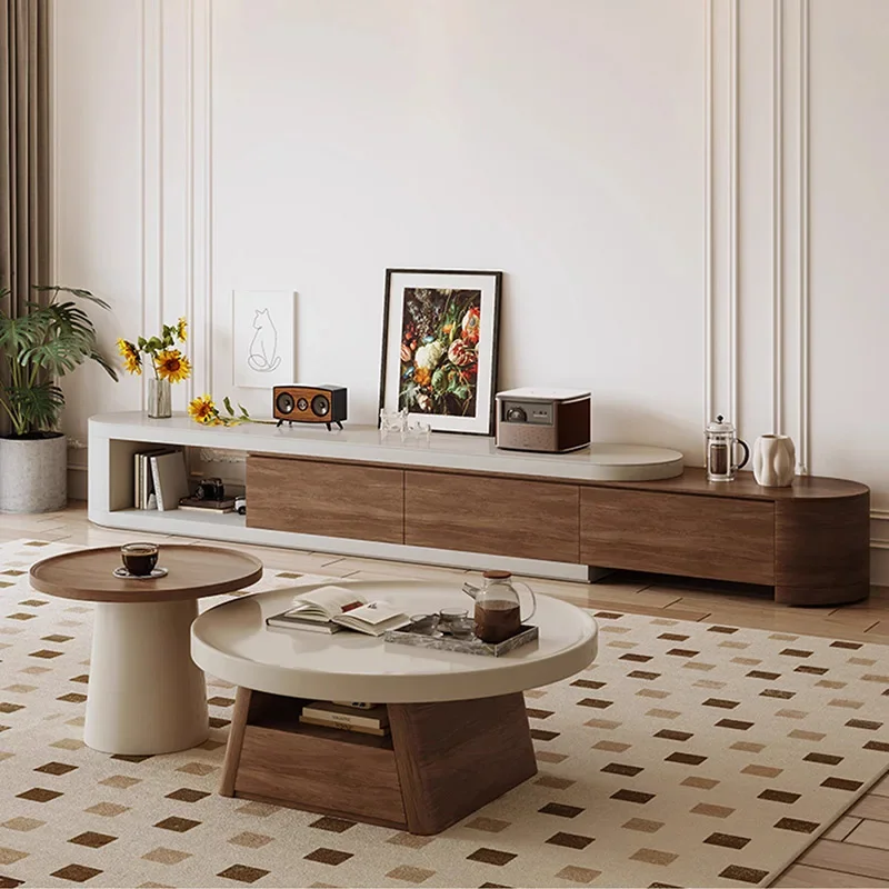 Round Coffee Table, Simple and Stylish Wooden Coffee Table for Living Room Use, Cream Style Living Room Round Table