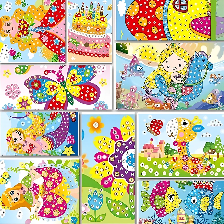 4-12 pezzi di cartone animato diamante cristallo mosaico adesivo pittura fatta a mano fai da te colore diamante pittura carta creativa kit artistici fai da te 1