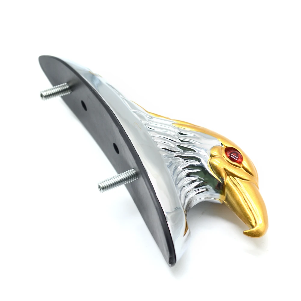 Wow Moto Custom Bike Eagle Head Fender Ornament Red Illuminato Eye Gold Chrome