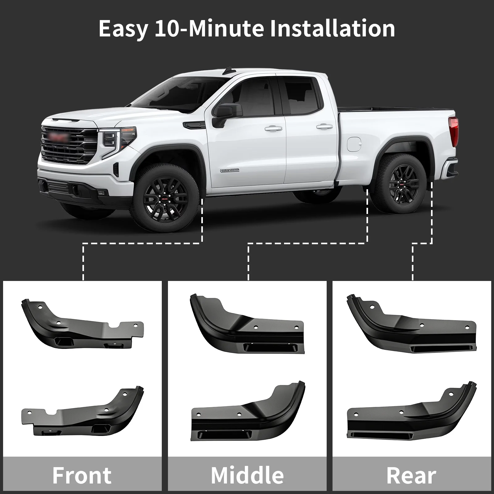 GMC Sierra 2019-2025 액세서리 용 6PCS 머드 가드 GMC Sierra 1500 용 맞춤형 전면 및 후면 머드 플랩, 모든 날씨 긁힘 방지