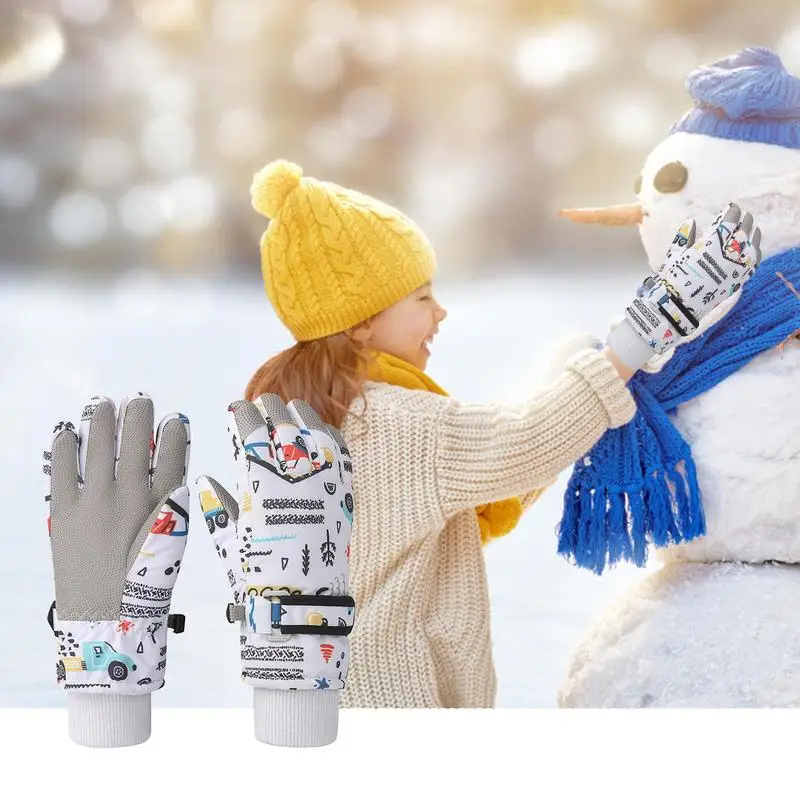 Ski Gloves For Kids Anti-Slip Insulated Winter Gloves Padded Warm Winter Gear Waterproof Thickened Gloved Padded For Skiing 4