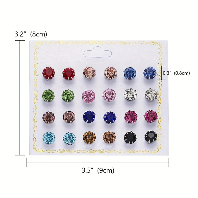 12 Pairs Artificial Crystal Earrings Eight Claw Glass Water Diamond Earrings Versatile Flower Artificial Crystal Card Earring Set