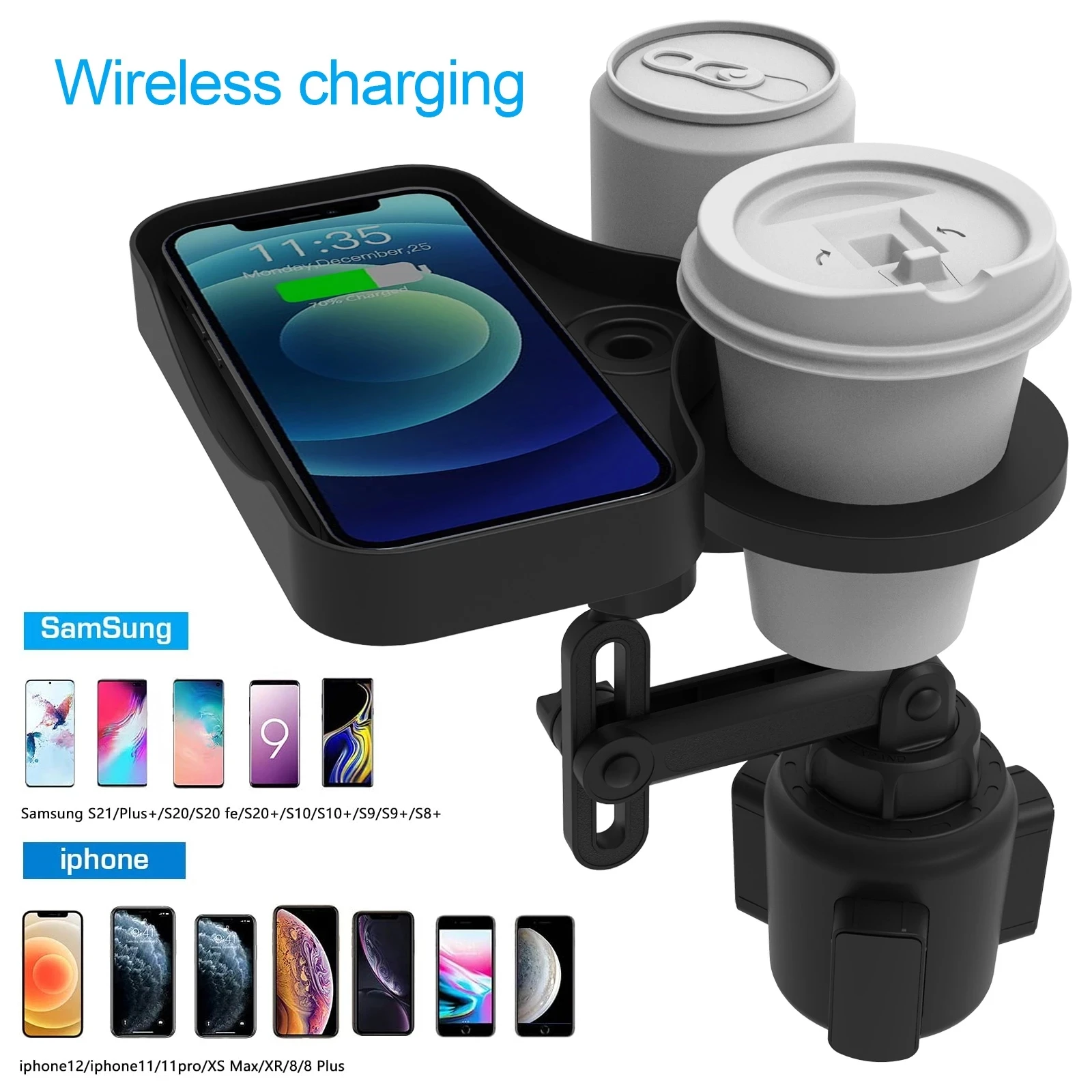 3 in 1 Mintiml Car Cup Holder Expander Adapter Slip-proof Car Truck Drink Cup Holders With Wireless Charging Board Container