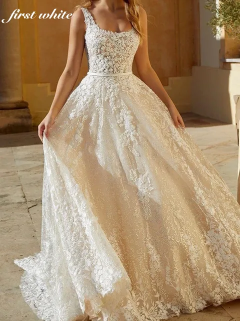 Modest Lace Appliques Wedding Dresses A-line Zipper Back Bridal Gown Romantic Customized Bride Dresses Vestidos De Novia 1