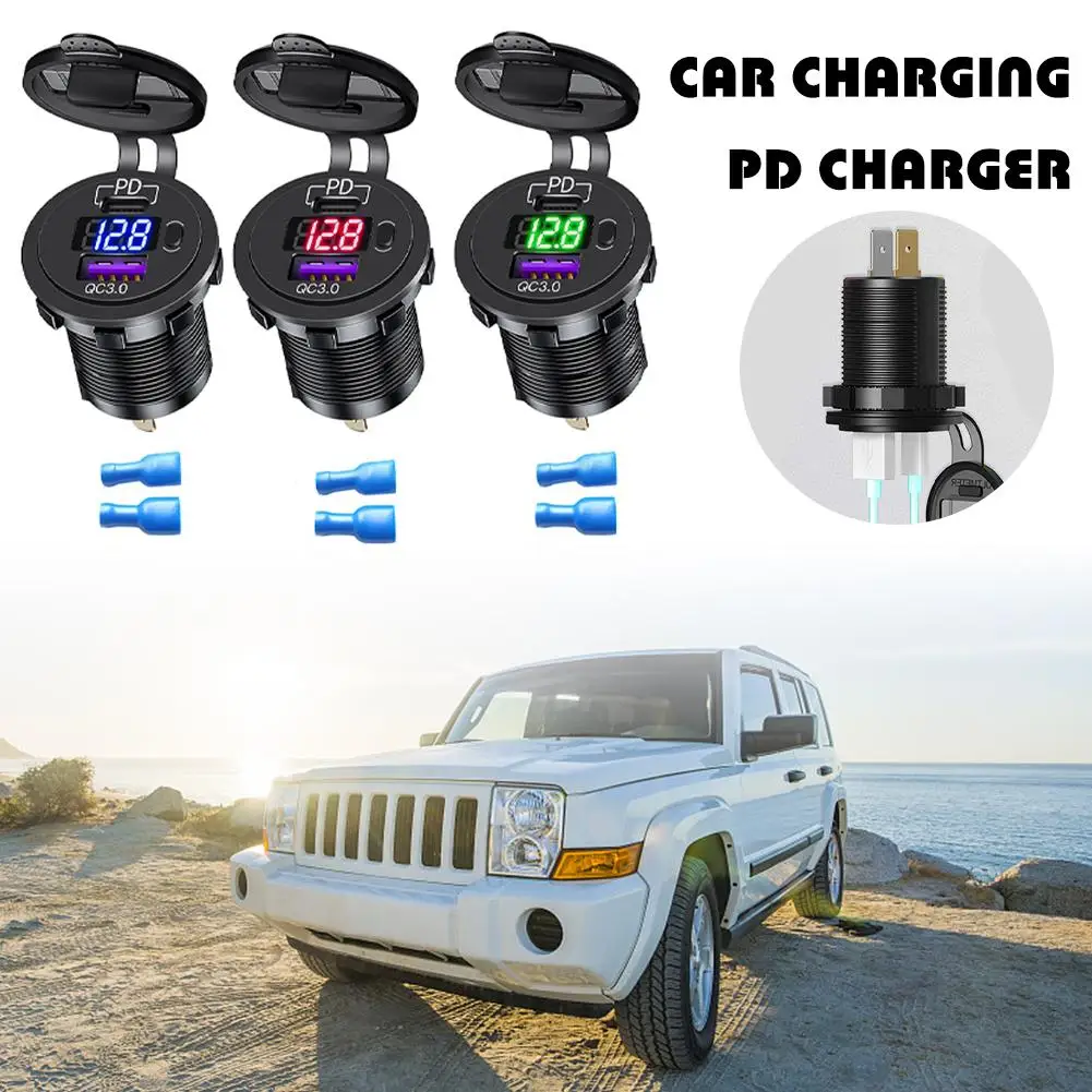 

Car Charging Pd Charger Automobile Motorcycle Dual Voltmeter Charge Electronic With Usb Qc3.0+pd Button Quick Swit Z8b0