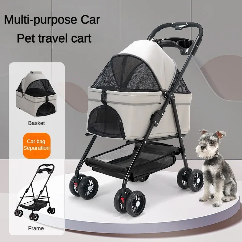 Cochecito para mascotas pequeñas y medianas, ligero, desmontable, plegable, para viajes al aire libre, Scooter transpirable para perros y gatos 2
