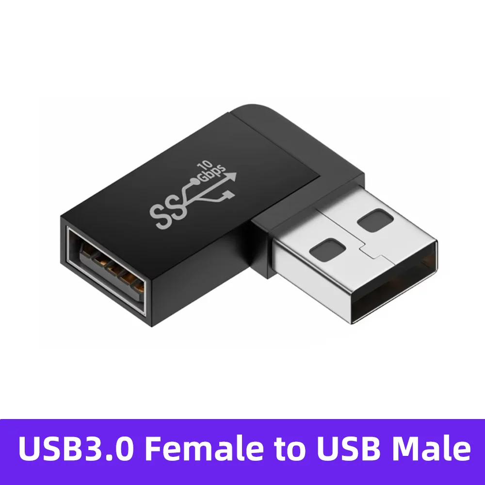Right Angle USB 3.0 High-Speed Extension Adapter – Upward Elbow Connector, Male to Female Plug Converter