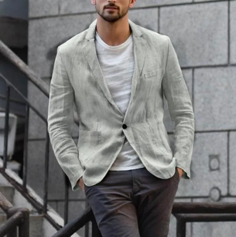 2023 Men's Suit Autumn Cotton Linen Loose Solid Color Thin Regular Casual Suit Coat