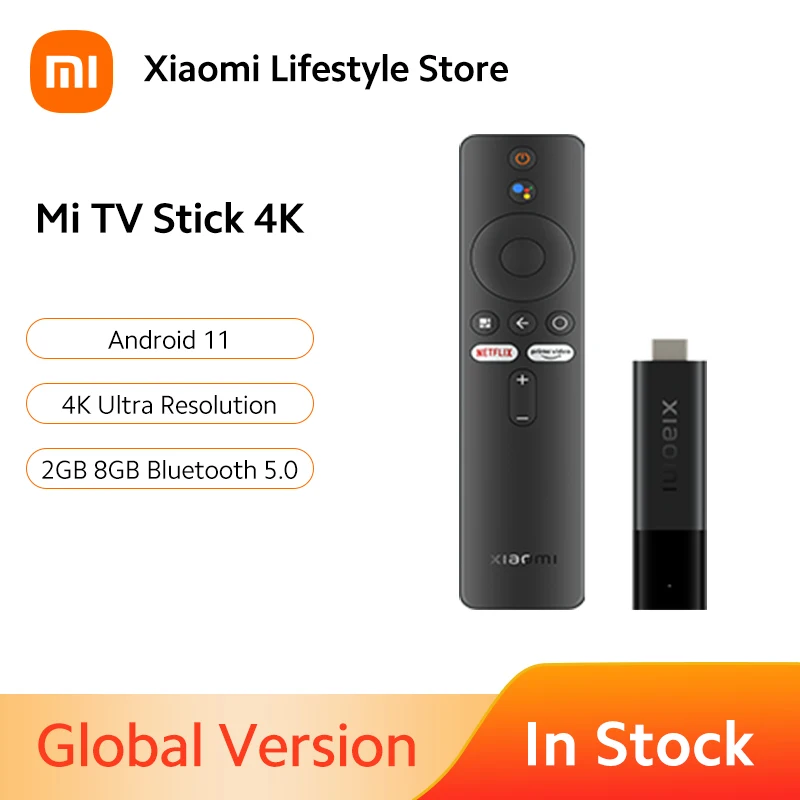 10000 Xiaomi Mi TV Stick 4K Android 11 портативный потоковый медиа 2 ГБ 8 многоязычный 360 Bluetooth