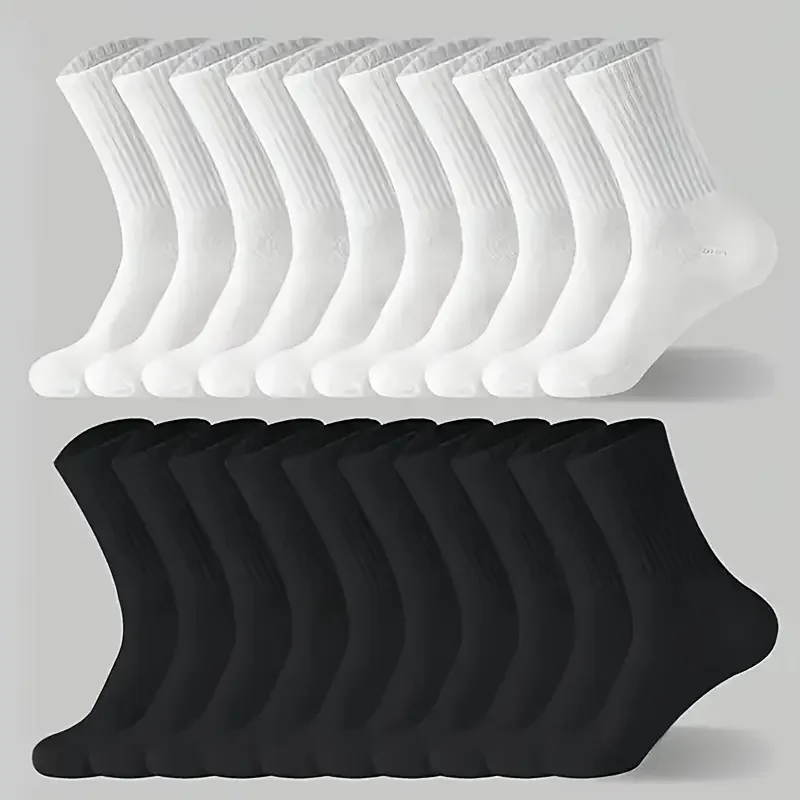 3/6Pairs of Plain Black and White Mid-Calf Socks for Men Autumn Winter