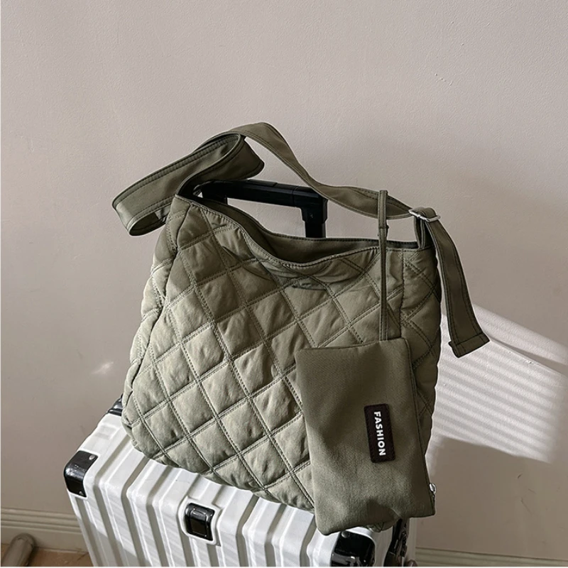 Composite Bag New Casual Shoulder Bag Korean Style Thread Diamond Lattice Crossbody Purses and Handbags Commute Casual All-match